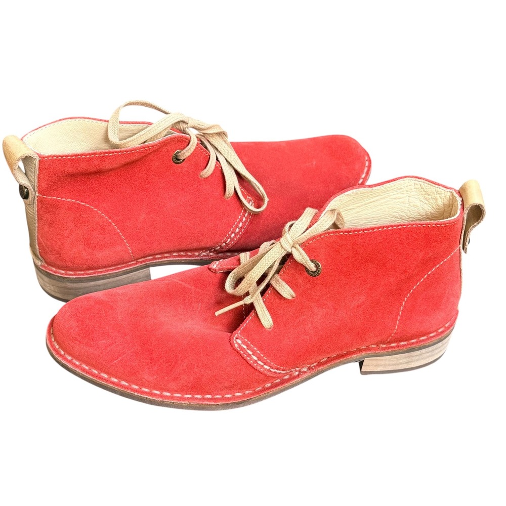 Bussola Seville Chukka Ankle Boots Womens US 8 8.5 EU 39 Red Suede‎ Lace Up Boho